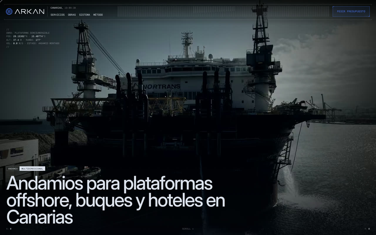 Web de Grupo Arkan: andamios para plataformas offshore