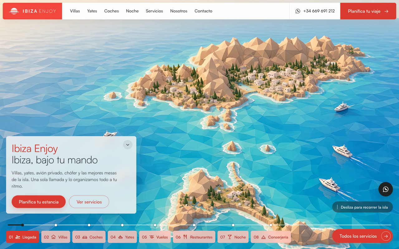 Web de Ibiza Enjoy con mapa 3D de la isla